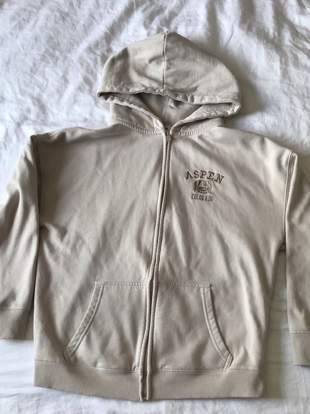 Garage Beige Full-Zip Hoodie with Aspen Colorado Embroidery